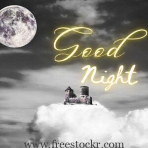 good night meme with big moon ,dark, dark night,night, small house on fog wallpaper