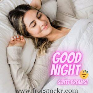 good night meme with peaceful beautiful lady relaxing sleeping in cozy bed wallpaper