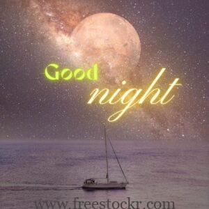 good night meme with big moon, sea in ship, stars, sea,night, scenery,hd wallpaper