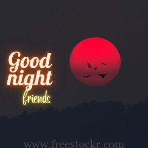 good night meme with beautiful red sky,big moon, birds,night,images,hd wallpaper