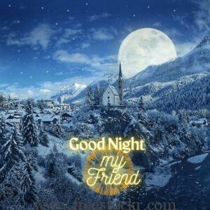 good night meme with mountains,big moon, stars,forest,home,images