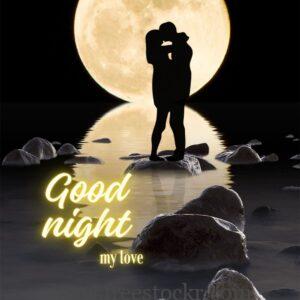 good night meme with Romantic ,silhouette couple on big stone, love,night,the moon,Hd wallpaper