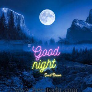 good night meme with mountains, nature, landscape, mist, starry night, moon,moonlight,hd wallpaper