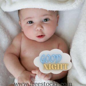 good night meme with beautiful cut baby sleeping on bed,looking,boby,white bed,good night images,hd wallpaper